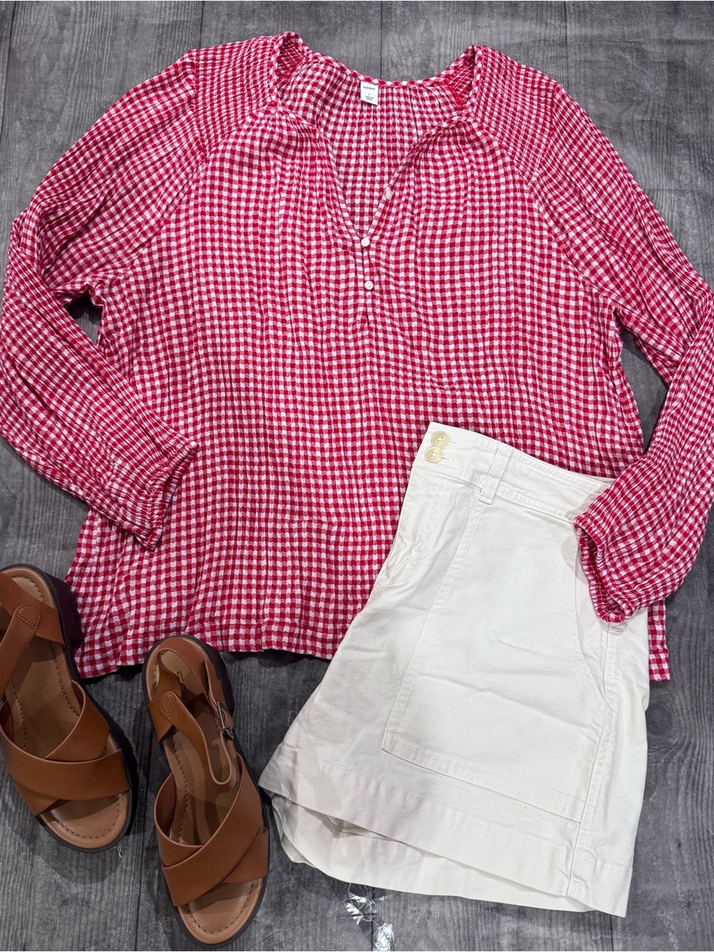 Old Navy Red Gingham Button-Front Peasant Top